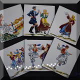 D126. Set of 6 Russian handpainted porcelain tiles or coasters. - $10